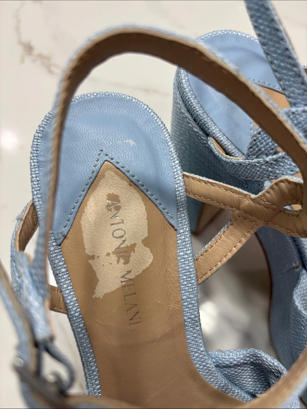 ANTONIO MELANI Light Blue Knotted Platform Block Heel Sandals